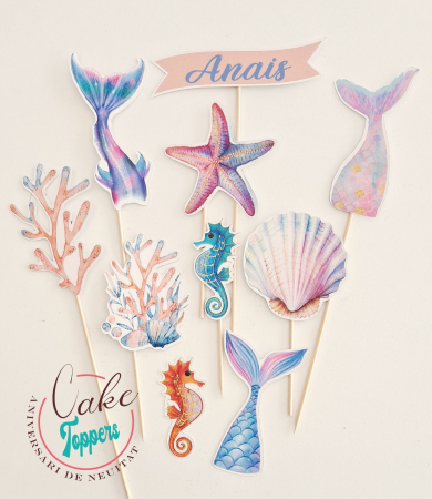Toppere carton personalizabile - Set toppere Sirena