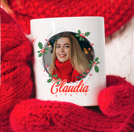 Cani personalizate - Cana personalizata de Craciun cu poza si nume