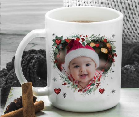 Produse Cadou - Cana personalizata de Craciun cu poza si nume inima