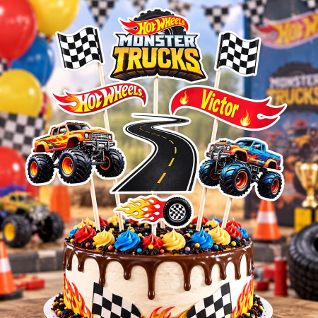 Toppere carton personalizabile - Set toppere Hot Wheels Monster Trucks