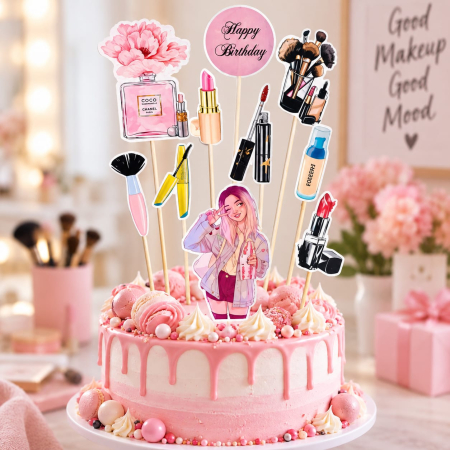 Toppere carton personalizabile - Set toppere pentru tort Make up girl