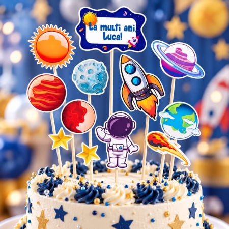 Toppere carton personalizabile - Set toppere Planete si Astronaut