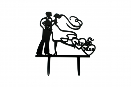 Toppere nunta standard - Topper schita nunta Silueta miri si inimi Mr&Mrs  BLACK