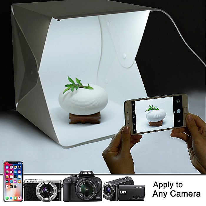 Cort Foto 40x40 cm pentru pozat produse cu 2 benzi de leduri si 1 set leduri circulare, 4 culori diferite de fundal, Geanta [2]