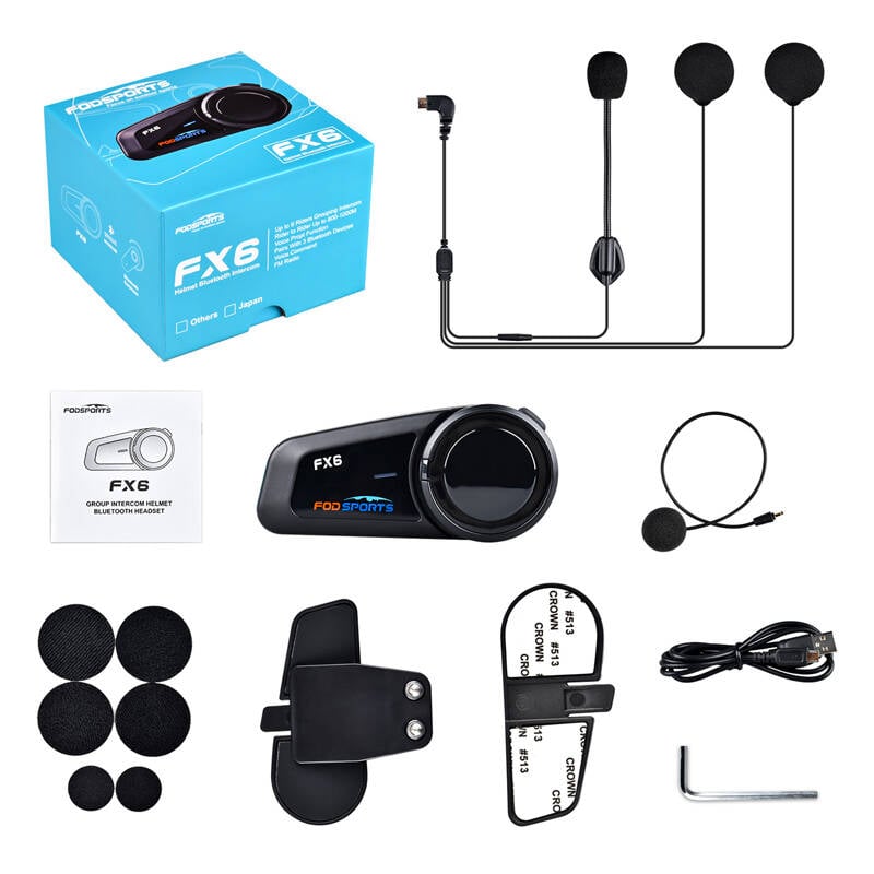 Intercom de motocicletă Fodsports FX6, Bluetooth 5.0, rază 1000m, conectare 6 utilizatori, rezistent la apă IP65 [9]