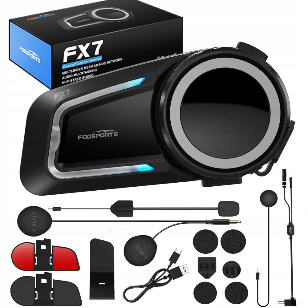 Intercom motocicletă Fodsports FX7, Bluetooth 5.0, rază 1000m, conectare 8 utilizatori, rezistență la apă IP67 [2]