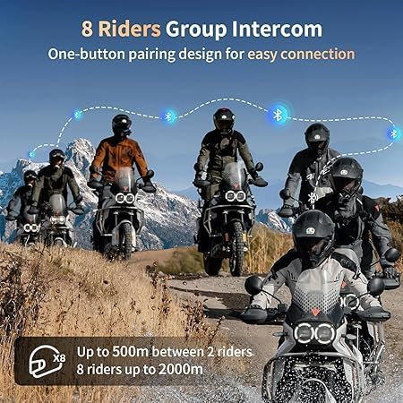 Intercom motocicletă Fodsports FX8 Pro, Bluetooth 5.0, conectare 8 rideri, rază 2000m, rezistent la apă [5]