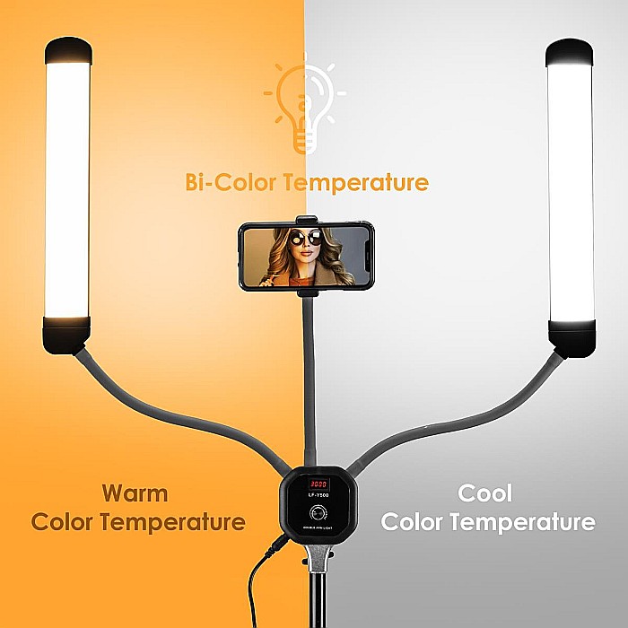 Lampa profesionala LED cu 2 Brate, trepied reglabil 1.9m, cu dimmer si suport telefon,3000-6500K [5]