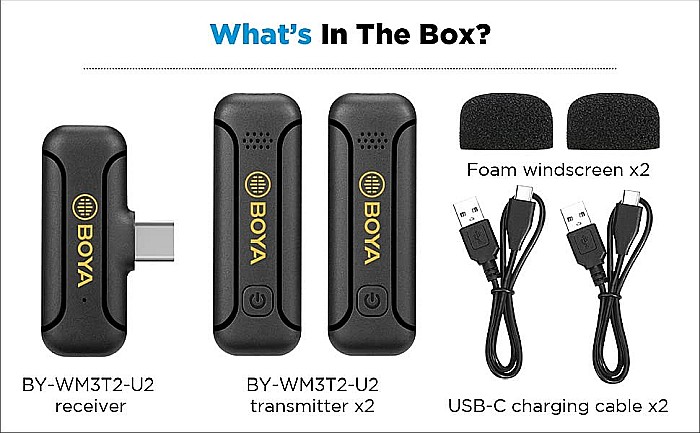 Lavaliera wireless dubla Boya BY-WM3T2-U2, Sistem cu mufa USB-C [3]