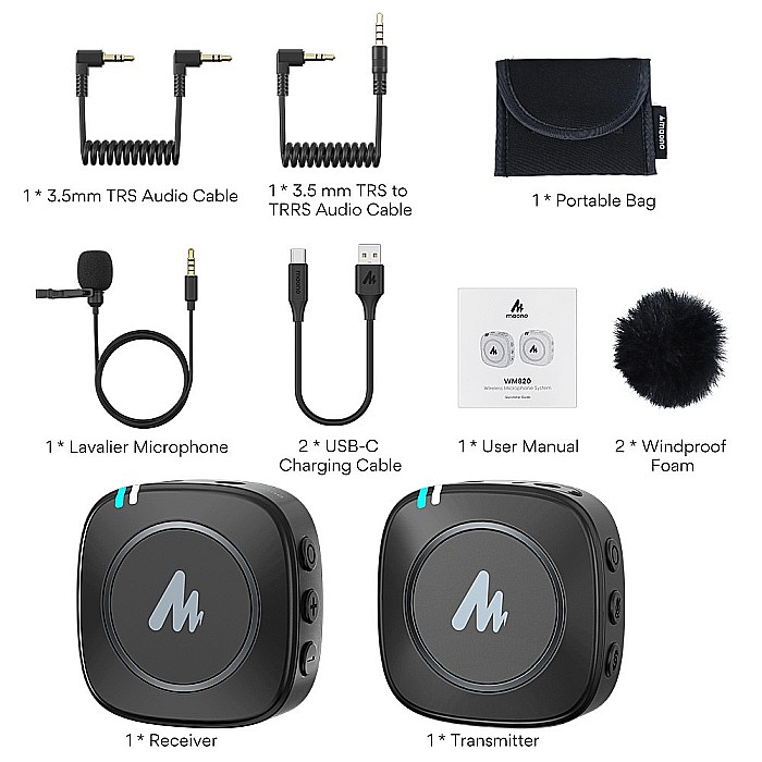 Maono WM820 Wireless lavalier microphone, 2.4GHz, with real-time monitoring and mute button [6]