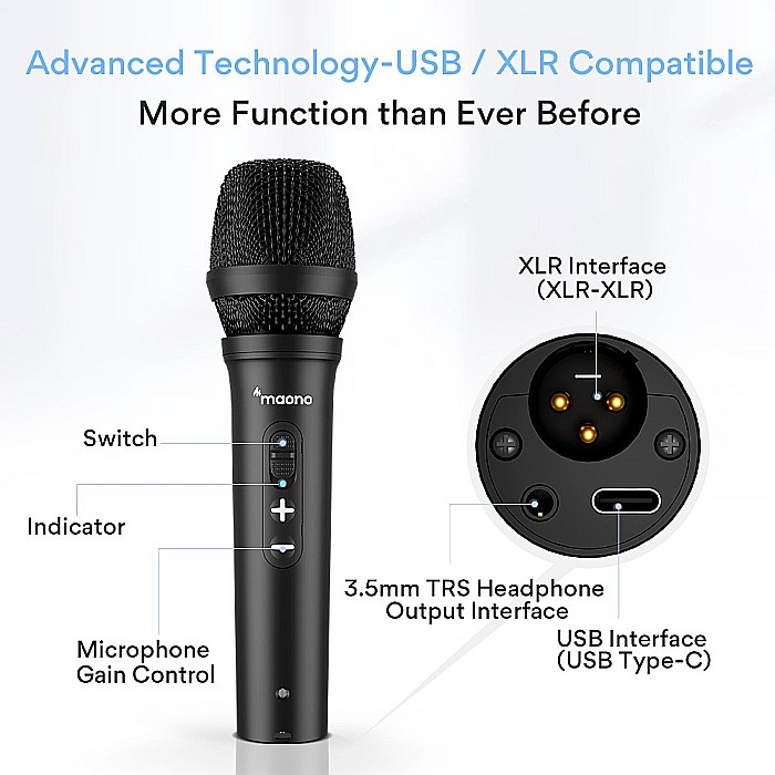 Microfon profesional dinamic Maono HD300T, latenta zero, monitorizare vocala si control volum, conectare XLR sau USB [3]