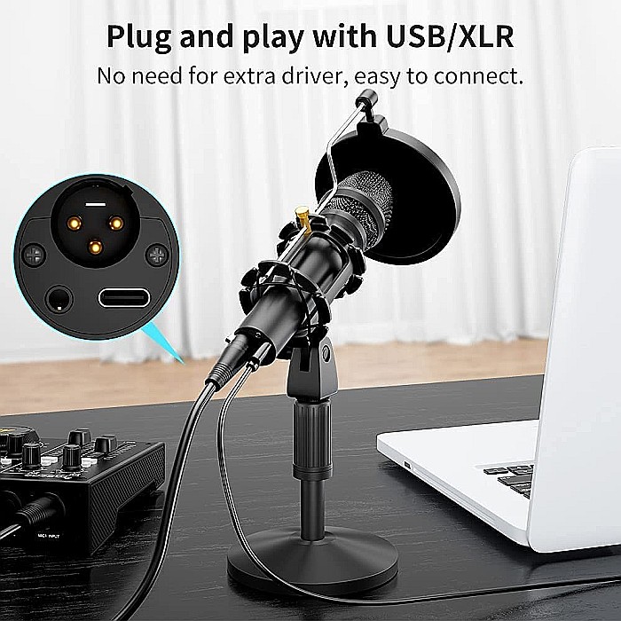 Microfon profesional dinamic Maono HD300T, latenta zero, monitorizare vocala si control volum, conectare XLR sau USB [4]