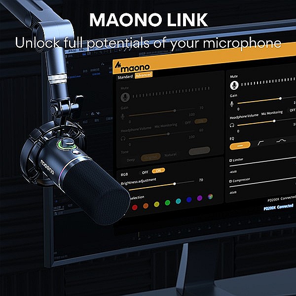 Microfon profesional dinamic Maono PD200X cu lumini RGB programabile, cardioid, pentru Gaming, Podcast, Streaming, XLR/USB [7]