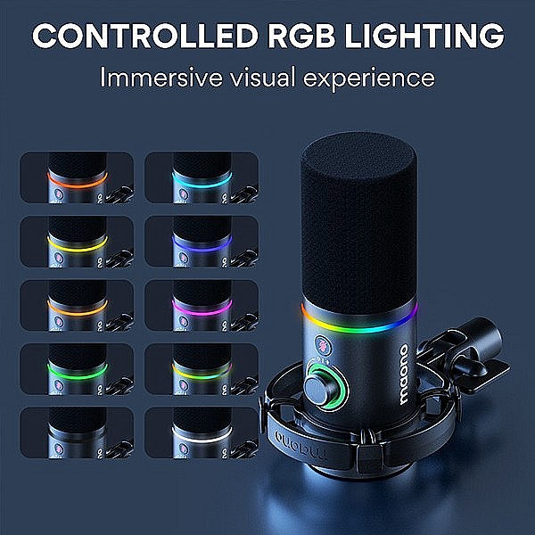 Microfon profesional dinamic Maono PD200X cu lumini RGB programabile, cardioid, pentru Gaming, Podcast, Streaming, XLR/USB [6]