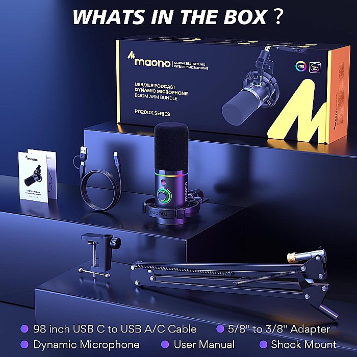 Microfon profesional dinamic Maono PD200XS, cu stand metalic, cardioid, pentru Gaming, Podcast, Streaming, XLR/USB [6]