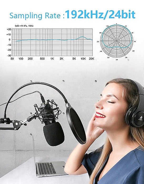 Microfon Profesional Maono pentru studio Condenser BM800 cu stand metalic pentru Podcast, Streaming, Gaming, Karaoke [4]