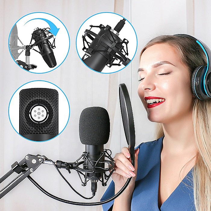 Microfon Profesional Maono pentru studio Condenser BM800 cu stand metalic pentru Podcast, Streaming, Gaming, Karaoke [5]