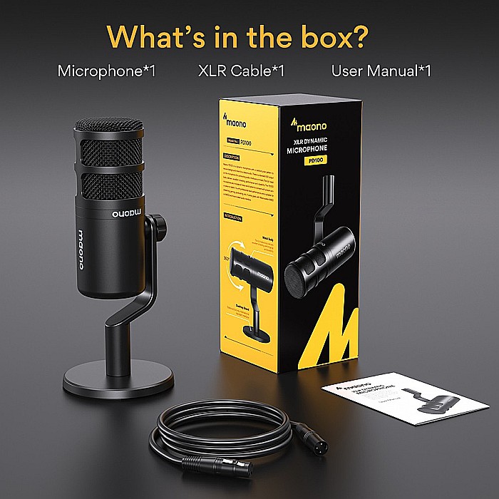 Microfon profesional pentru studio Maono PD100 XLR, dinamic, cardioid cu stand metalic, pentru Podcast, Streaming, Gaming [5]