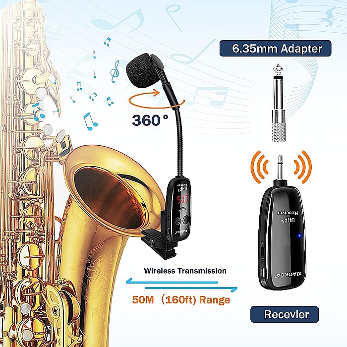 Microfon wireless Xiaokoa N90 pentru instrumente muzicale, UHF, negru [3]
