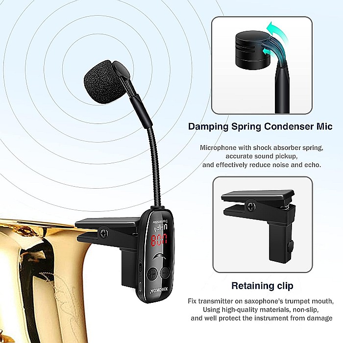 Microfon wireless Xiaokoa N90 pentru instrumente muzicale, UHF, negru [2]