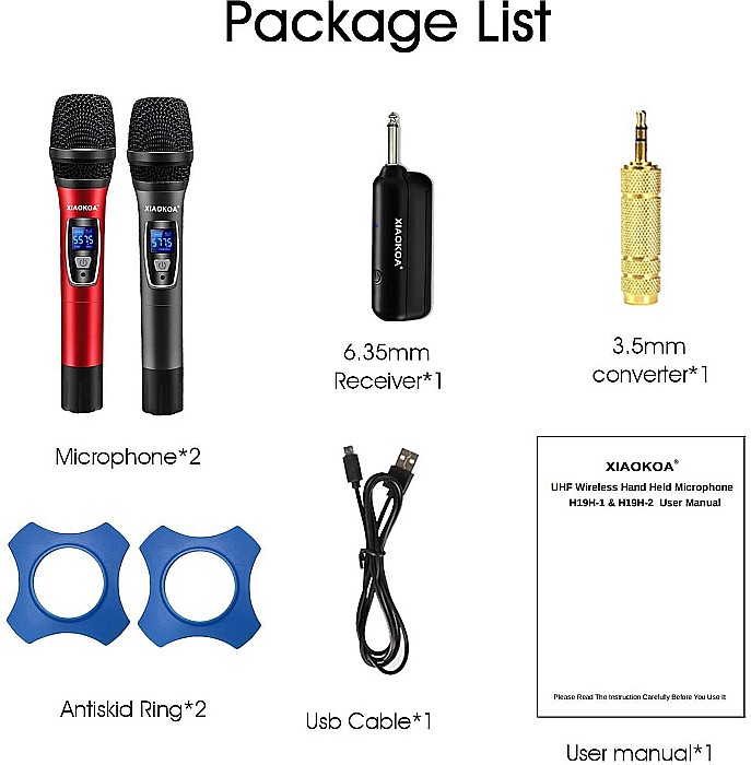 Set 2 microfoane profesionale Xiaokoa omnidirectionale wireless, pentru Karaoke, prezentari, raza actiune 80 m, negru [4]