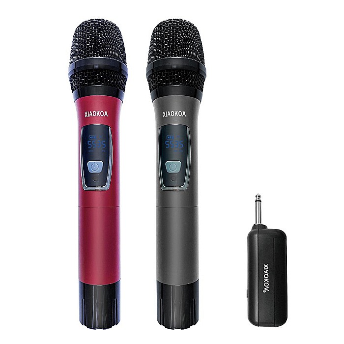 Set 2 microfoane profesionale Xiaokoa omnidirectionale wireless, pentru Karaoke, prezentari, raza actiune 80 m, negru [2]