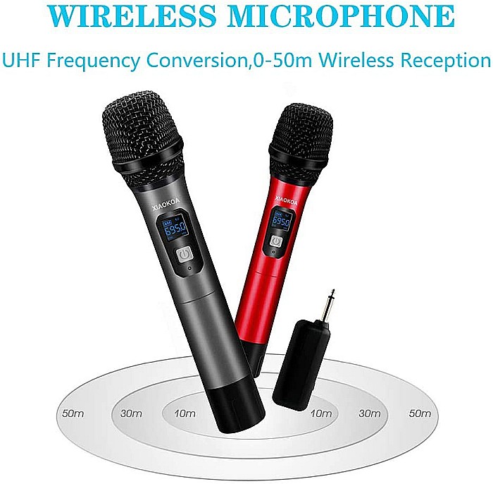 Set 2 microfoane profesionale Xiaokoa omnidirectionale wireless, pentru Karaoke, prezentari, raza actiune 80 m, negru [6]