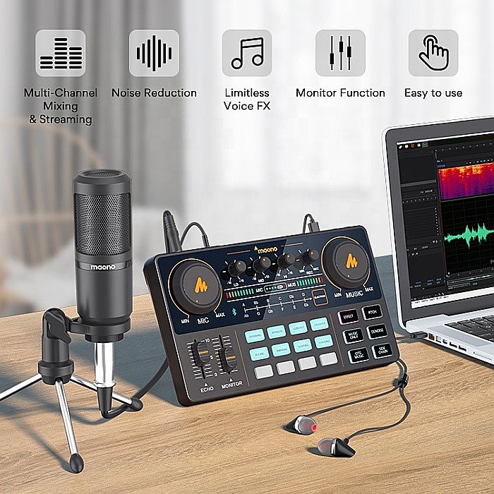 Set profesional Maono all in one, mixer, microfon si casti pentru podcast [2]