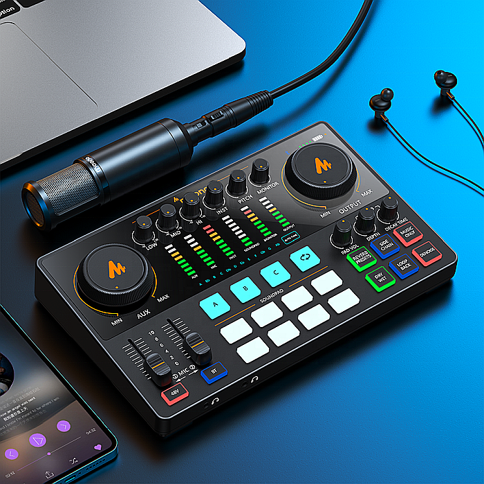 Set profesional Maono AME2A Sound card all in one, mixer, microfon XLR cardioid pentru podcast, live streaming [7]