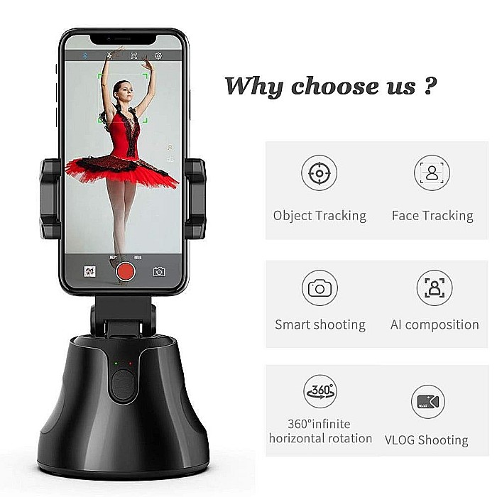 Suport smart, portabil pentru telefoane mobile cu detectare faciala si rotire 360 de grade [8]