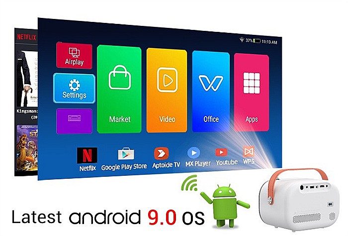 Videoproiector LCD smart, BYINTEK K16, Real full HD 1080P, 4k, 300 ANSI lumeni, Android 9.0, HDMI, USB [7]