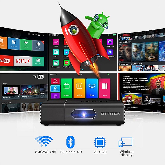 Videoproiector smart, portabil, 3D BYINTEK UFO U30 Pro, 4k, 400 ANSI lumeni, Android, HDMI [6]