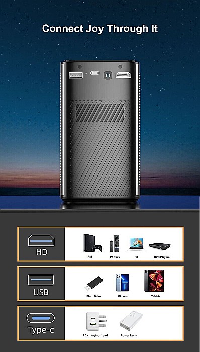 Videoproiector smart portabil, BYINTEK  P70, 380 ANSI lumeni, 4K, Android 9.0 [4]