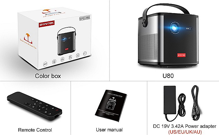 Videoproiector smart portabil, BYINTEK U80, 500 ANSI lumeni, 4K, 3D, Android 11 [3]