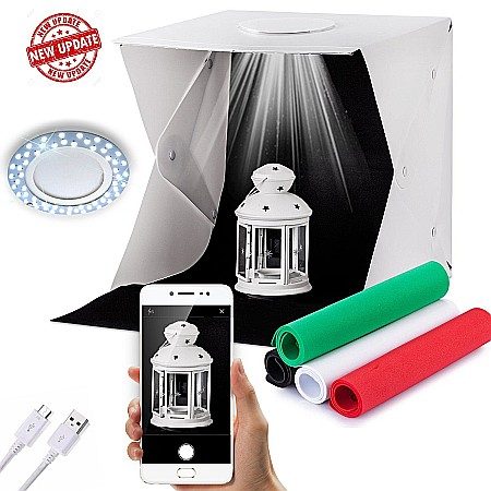 Photo studio - Photo Tent 40x40 cm for product photography with 2 LED strips and 1 set of circular LEDs, 4 different background colors, Bag