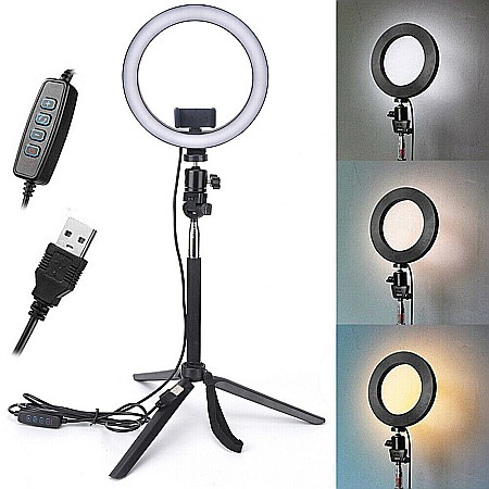 Lampa Profesionala LED Circulara cu dimmer, 31 cm, 128 Led-uri, suport telefon, stativ reglabil 1.70 m, 3200K-5600K [7]