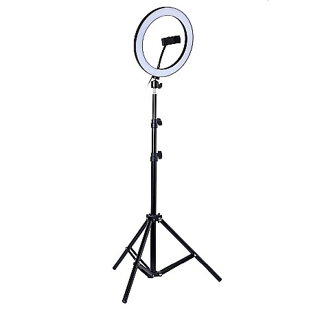 Professional Lamps for Video Shooting - Professional Circular LED Lamp with dimmer, 31 cm, 128 LEDs, phone holder, adjustable stand 1.70 m, 3200K-5600K