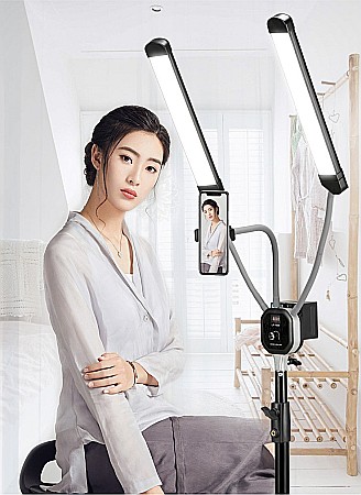 Lampa profesionala LED cu 2 Brate, trepied reglabil 1.9m, cu dimmer si suport telefon,3000-6500K [10]