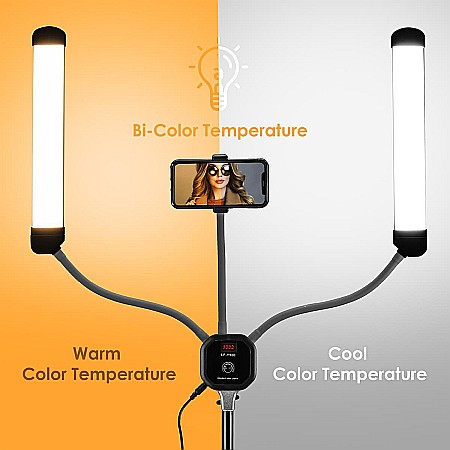 Lampa profesionala LED cu 2 Brate, trepied reglabil 1.9m, cu dimmer si suport telefon,3000-6500K [4]