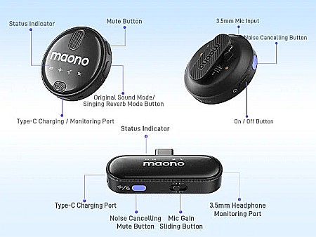 Lavaliera wireless dubla Maono WM620 B2, Double Noise Cancellation, Sistem cu mufa Lightning [6]