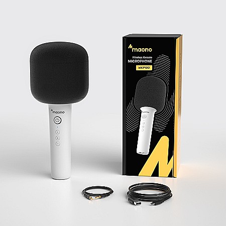 Microfon karaoke Maono MKP100, Bluetooth, Difuzor, Baterie, Efecte voce, Alb [2]