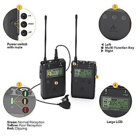 Microfon Wireless Profesional Maono WM730 – 48 Canale UHF, Clip-On Omnidirecțional, Reducere Zgomot și Monitorizare Real-Time [5]