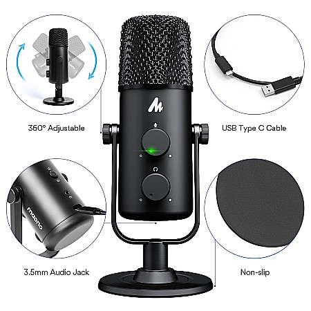 Microfon profesional cardioid omnidirectional Maono AU-903, monitorizare cu latenta zero, pentru gaming, podcast, streaming [2]