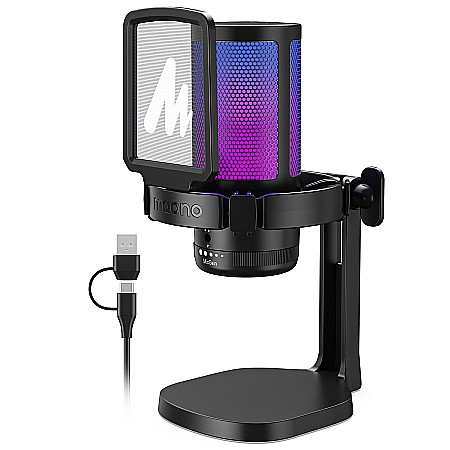 podcasts - Professional gaming microphone Maono DM20 with programmable RGB lights, Cardioid, USB