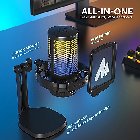 Microfon profesional de Gaming Maono DM20 cu lumini RGB programabile, Cardioid , USB [6]
