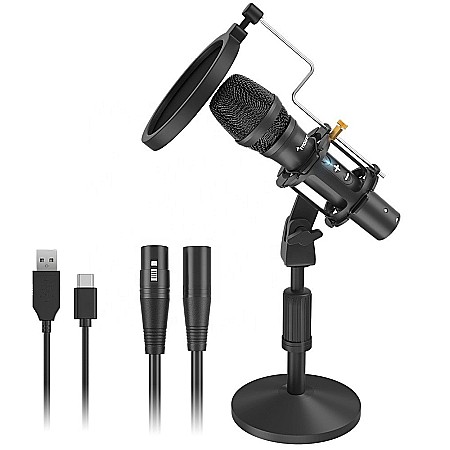Microfon profesional dinamic Maono HD300T, latenta zero, monitorizare vocala si control volum, conectare XLR sau USB [1]