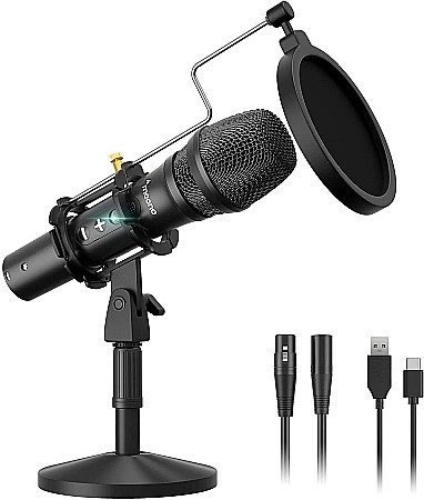 podcasts - Professional dynamic microphone Maono HD300T, zero latency, vocal monitoring and volume control, XLR or USB connection
