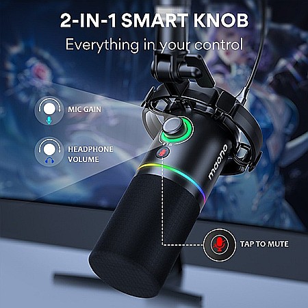 Microfon profesional dinamic Maono PD200X cu lumini RGB programabile, cardioid, pentru Gaming, Podcast, Streaming, XLR/USB [4]
