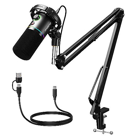 Podcast, Gaming, Vlog - Microfon profesional dinamic Maono PD200XS, cu stand metalic, cardioid, pentru Gaming, Podcast, Streaming, XLR/USB