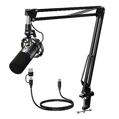 Microfon profesional dinamic Maono PD200XS, cu stand metalic, cardioid, pentru Gaming, Podcast, Streaming, XLR/USB [1]